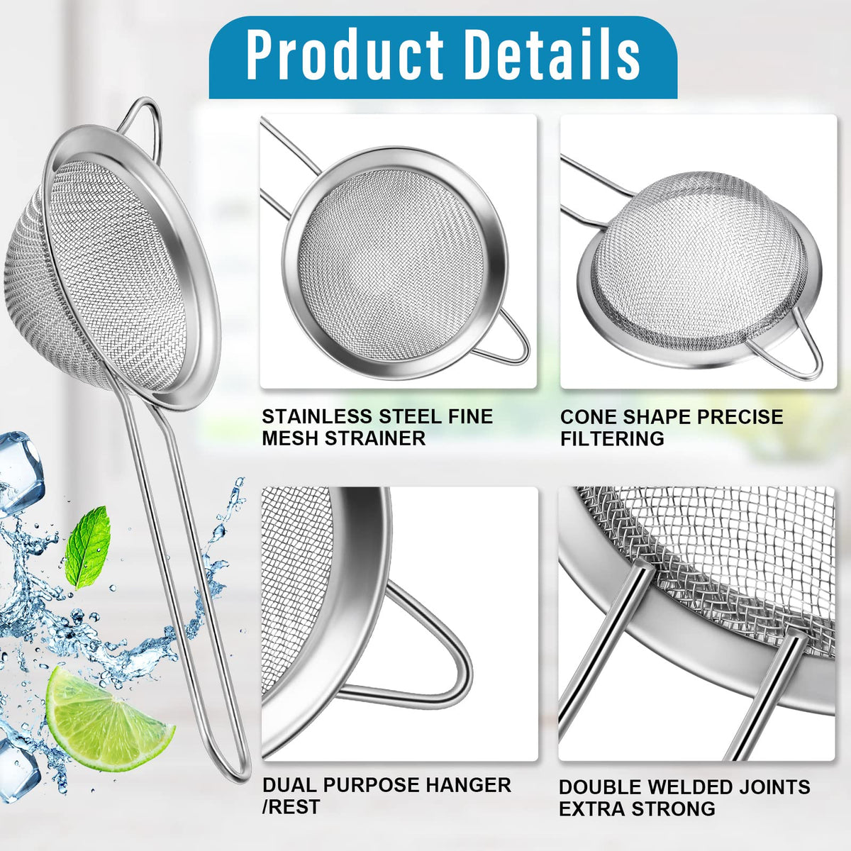 Epakh long-handle strainer enables easy pouring and secure grip.