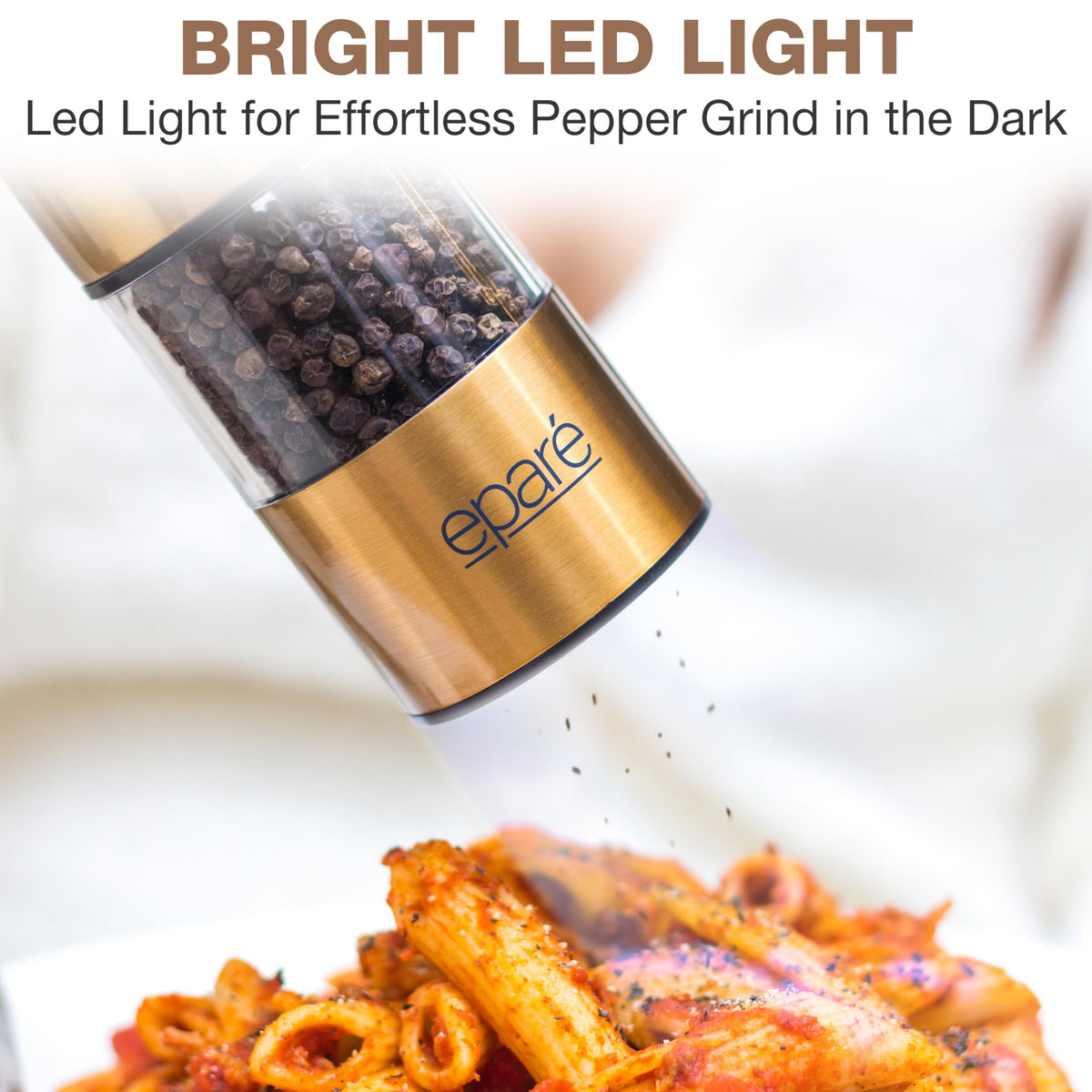 Eparé brass salt pepper mill stands 8.75 inches tall for convenient handling