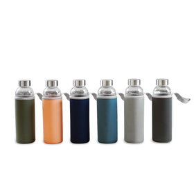Epica glass bottle with stainless cap; leak-proof design for juice, water, and on-the-go.