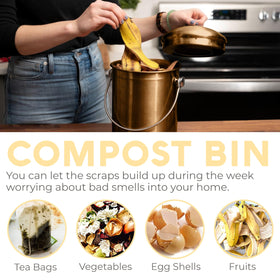 Epica countertop compost bin dimensions showing 7.16-inch diameter and 11-inch height.