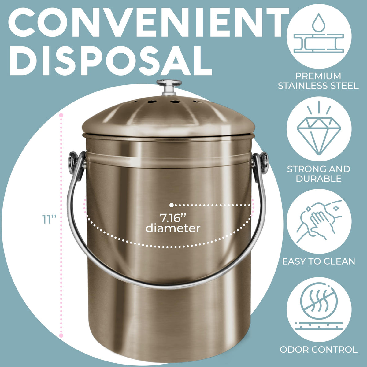 Epica bin dimensions indicate 7.16 inch diameter and 11 inch height