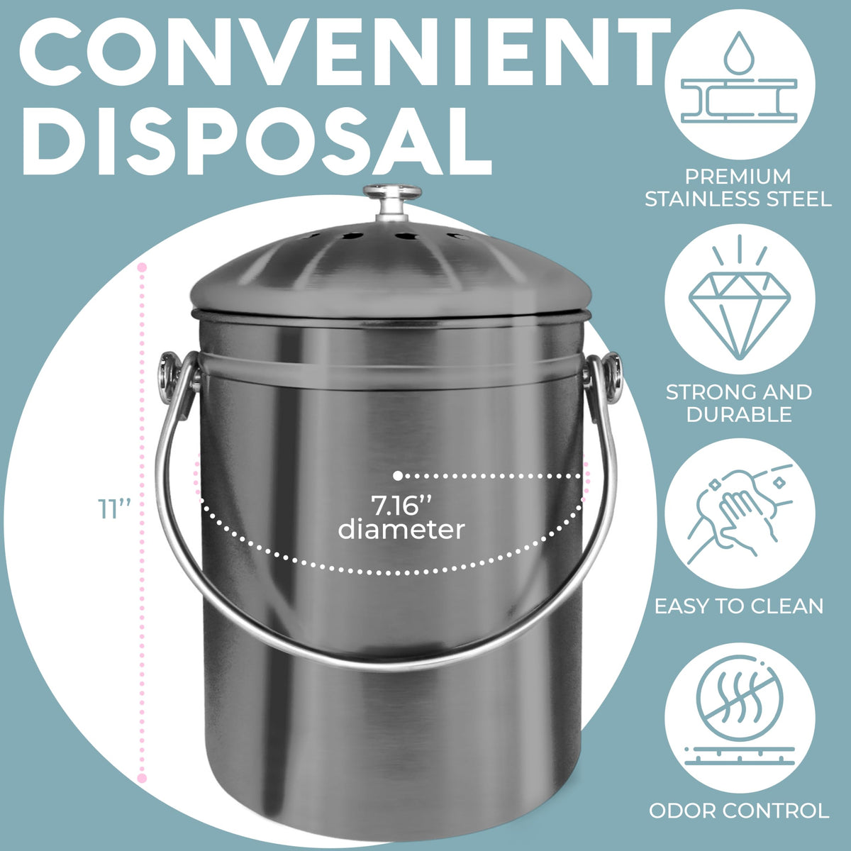 Epica bin with replaceable charcoal filter demonstrates odor reduction in action.