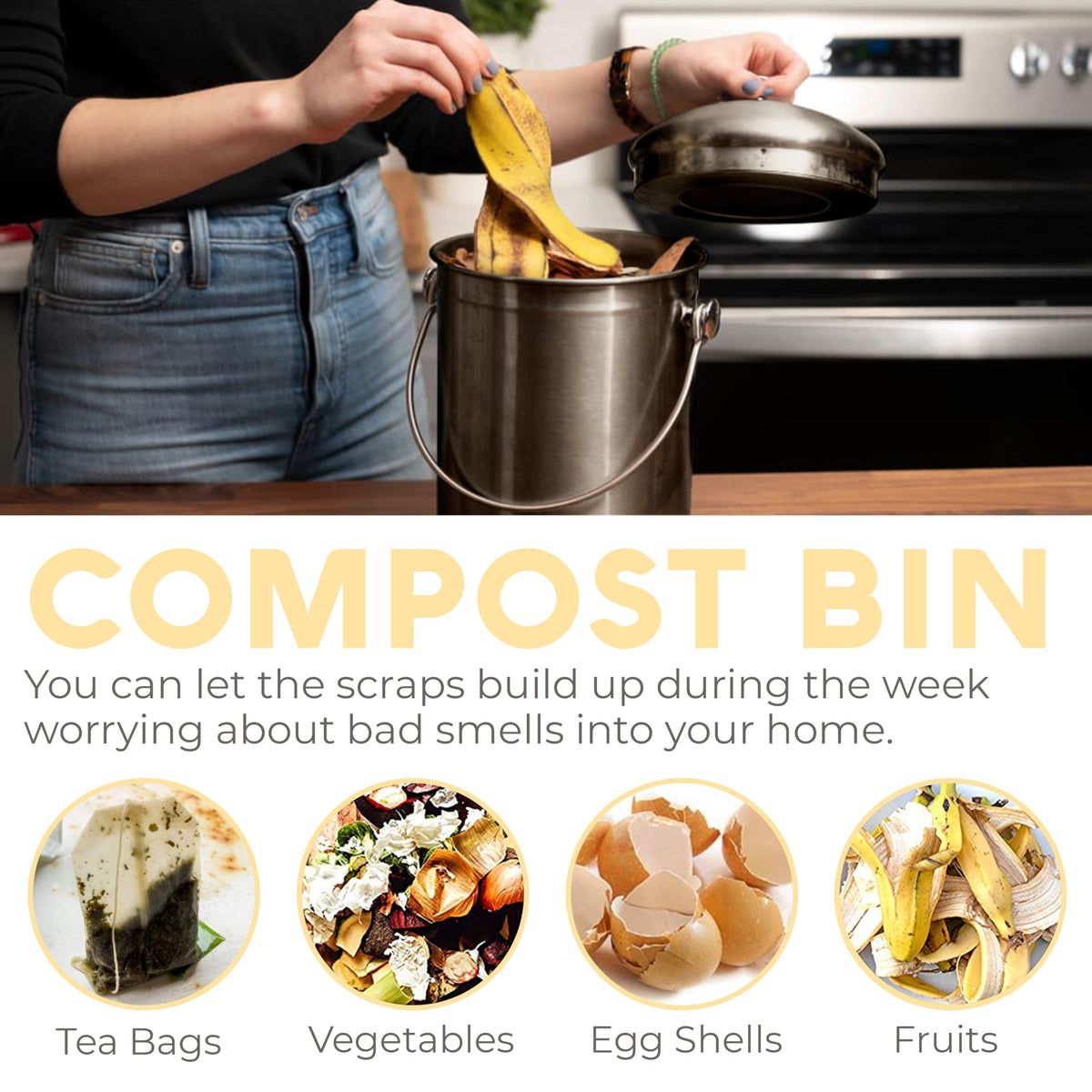 Epica kitchen use on a counter for easy scraps disposal