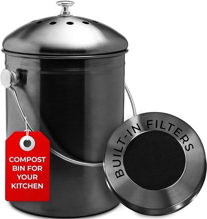 Epica countertop compost bin lid close-up shows airtight seal reducing odors.