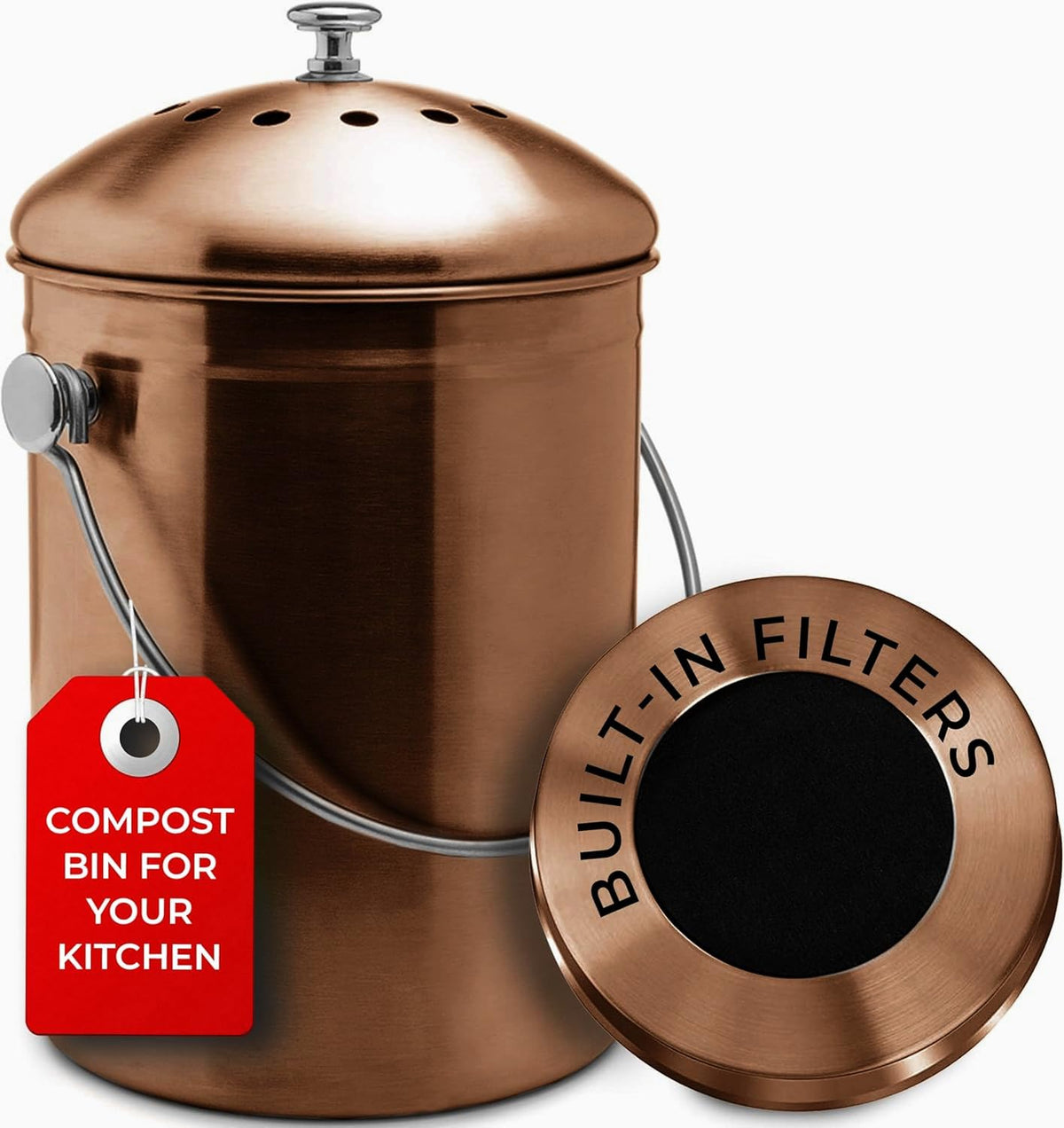 Epica countertop compost bin with lid on for compact kitchen odor control.