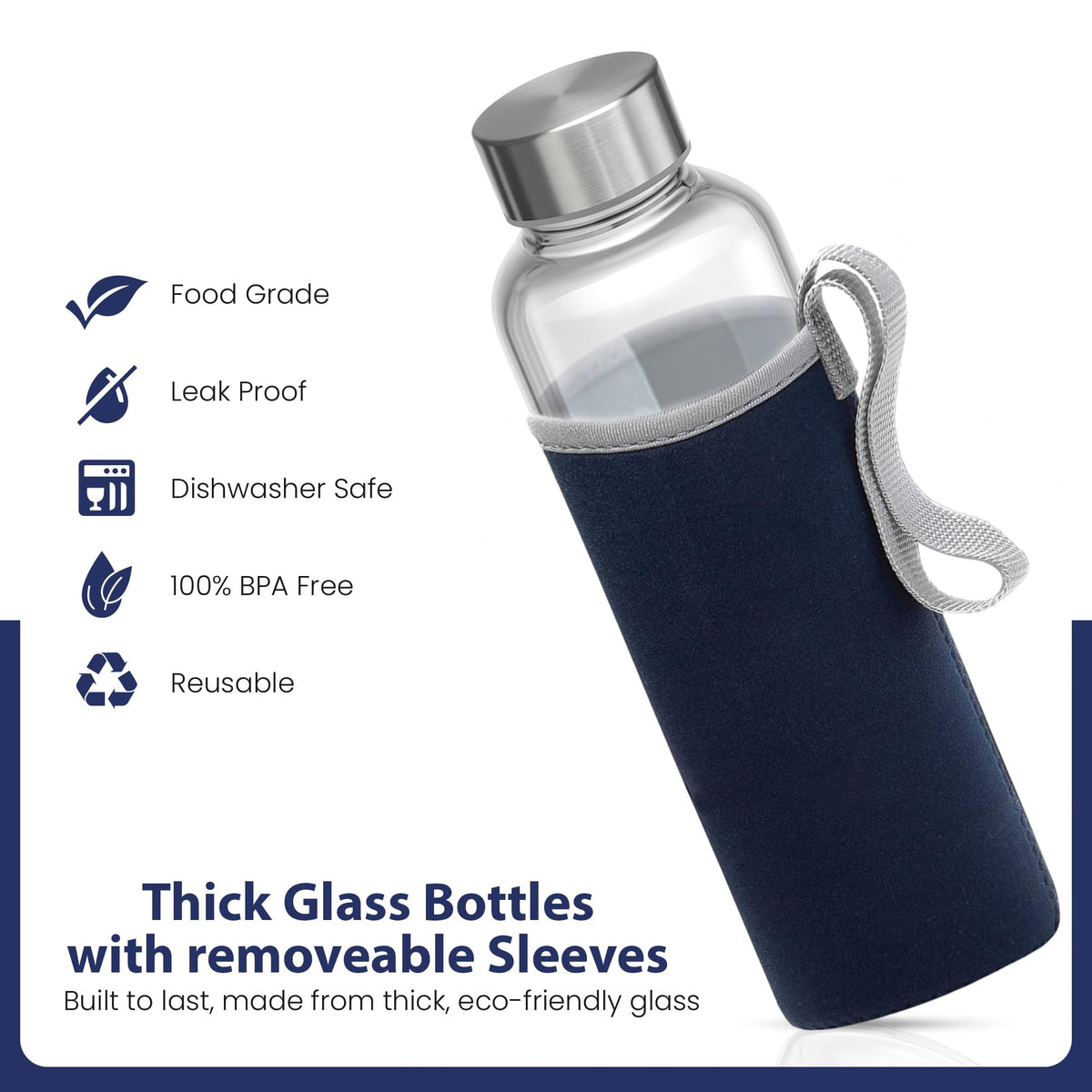 Epica glass bottle in lunch bag showing portable hydration anywhere.