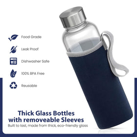 Epica glass bottle in lunch bag showing portable hydration anywhere.