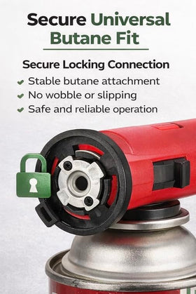 EpicCamp secure connection locks onto 8oz canisters for stable operation.