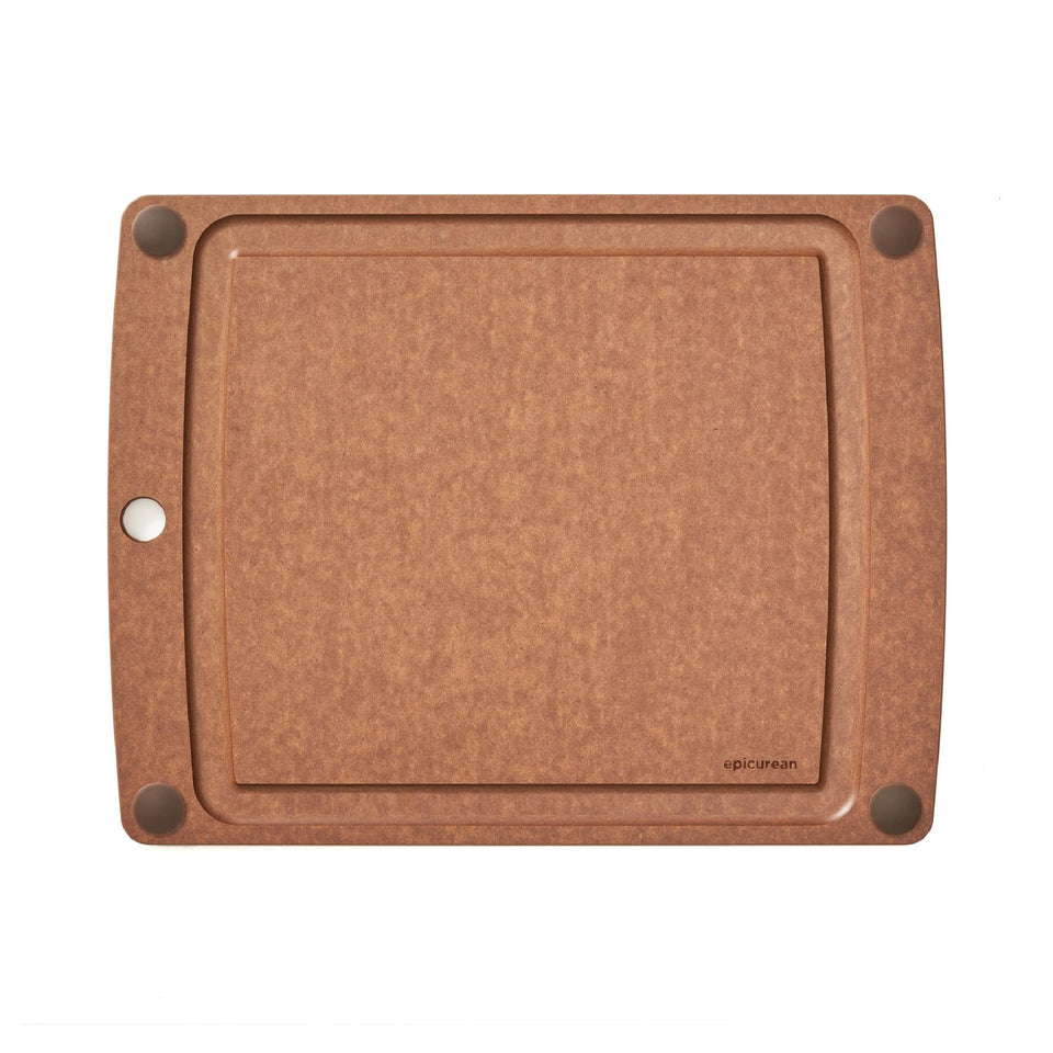 Epicurean All-In-One cutting board with juice groove catches liquids during prep