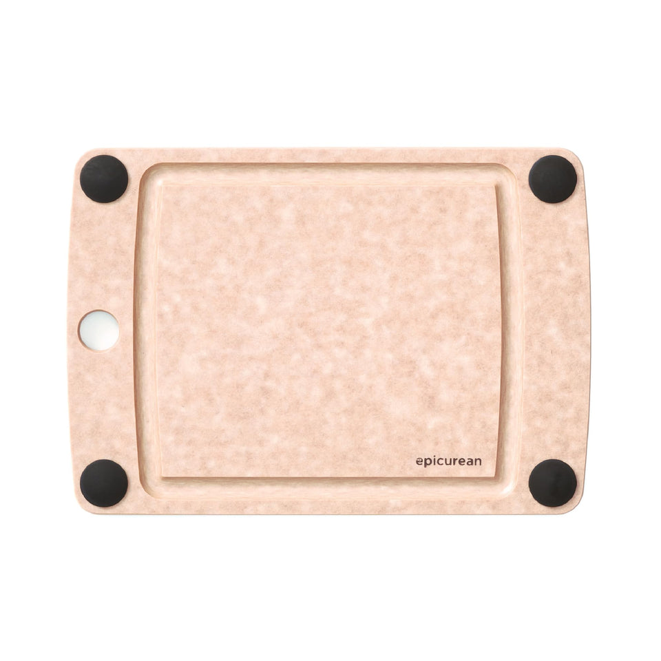 Epicurean All-In-One Cutting Board with juice groove keeps juices contained during prep.