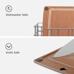 Knife-safe Epicurean All-In-One cutting board protects blades during prep