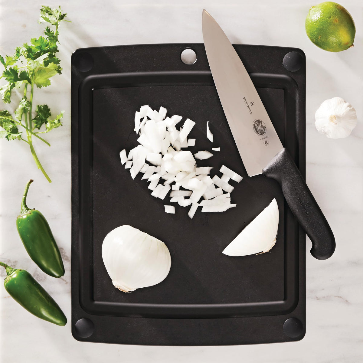 Epicurean cutting board with non-slip feet stays steady during chopping