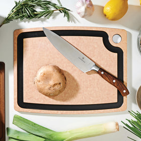 Natural board with slate accent, dual-sided surface for prep and serving