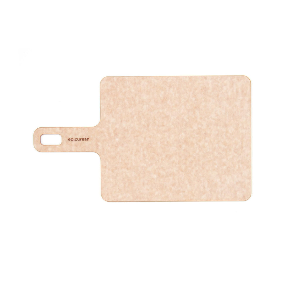 Epicurean Handy Series cutting board with handle, natural finish, easy grip.