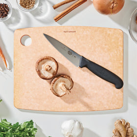 Epicurean cutting board natural on the counter, knife-friendly surface preserves blades while slicing.