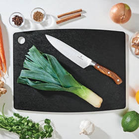 Epicurean cutting board in slate with dual sides for chopping and serving.