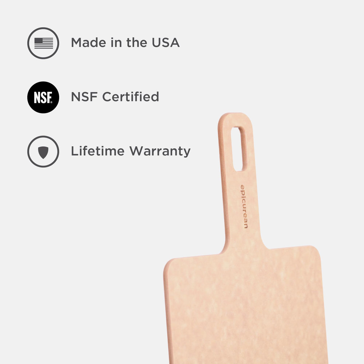 Made in USA Epicurean Handy Series board with Richlite, odor-resistant surface.