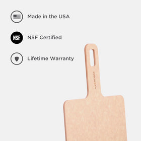 Made in USA Epicurean Handy Series board with Richlite, odor-resistant surface.