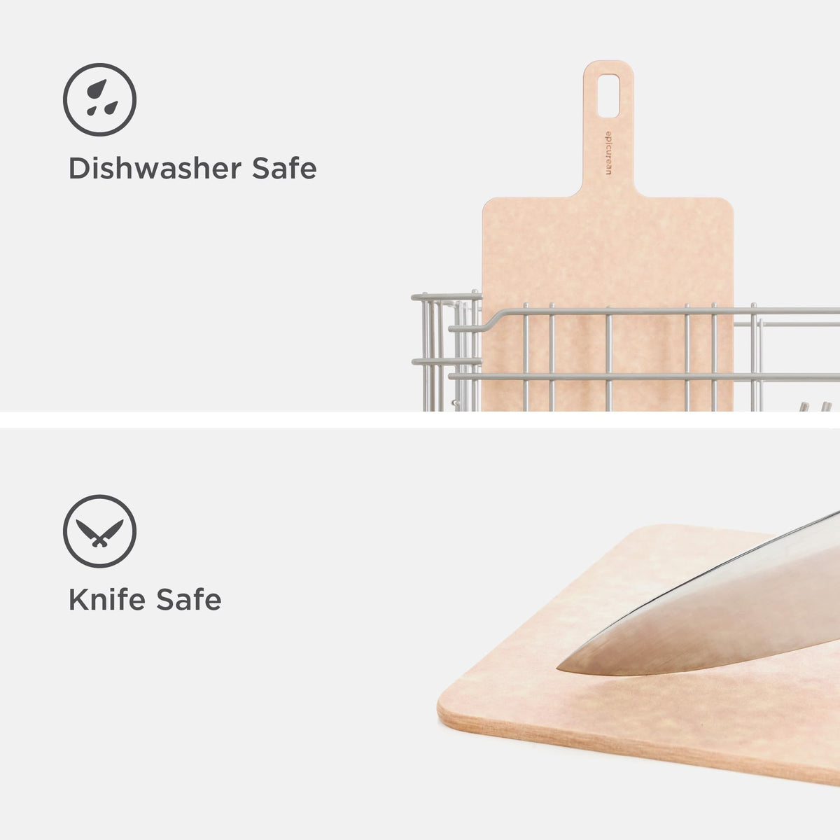 Close-up of Richlite material on Epicurean board, durable and knife-friendly.