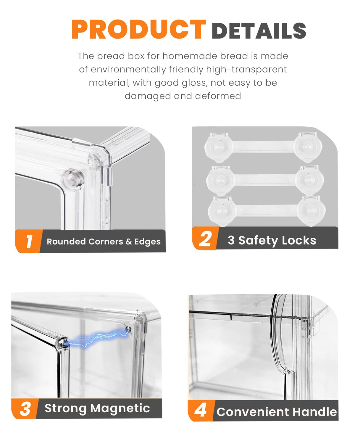 EPSUNORISE clear container offers large capacity for bread and pastries.