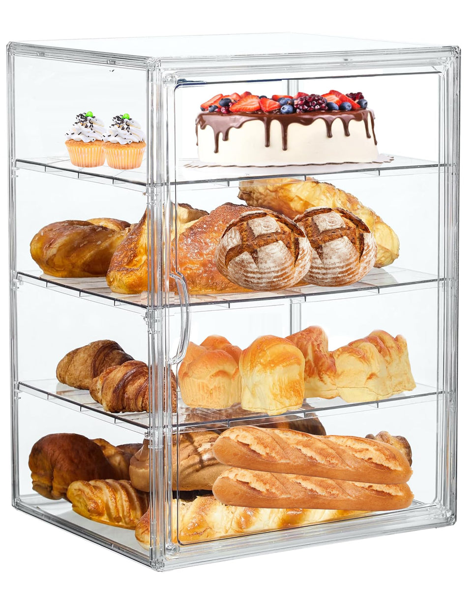 EPSUNORISE bread box front view with clear lid for easy freshness monitoring.