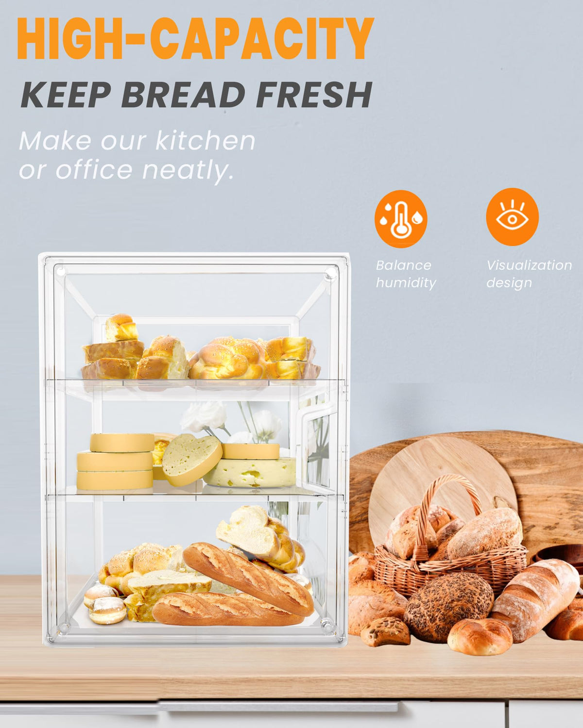 EPSUNORISE bread box offers large capacity for bagels and muffins.