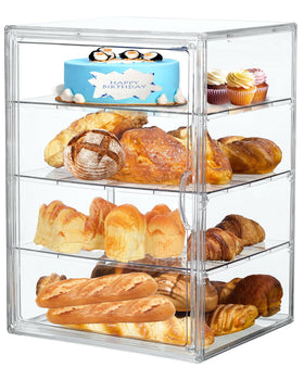 EPSUNORISE bread box front view shows clear airtight panels to keep bread fresh.