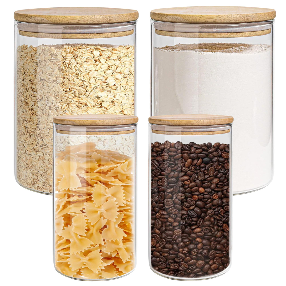EQEY glass storage jar with airtight bamboo lid for organized pantry storage.