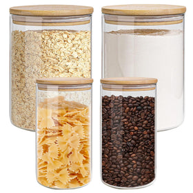 EQEY glass storage jar with airtight bamboo lid for organized pantry storage.