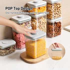 EQI 1.3 Qt containers with stacked lids save pantry space