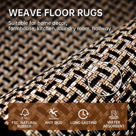 eqivei kitchen rug closeup shows non-slip backing for safe footing.