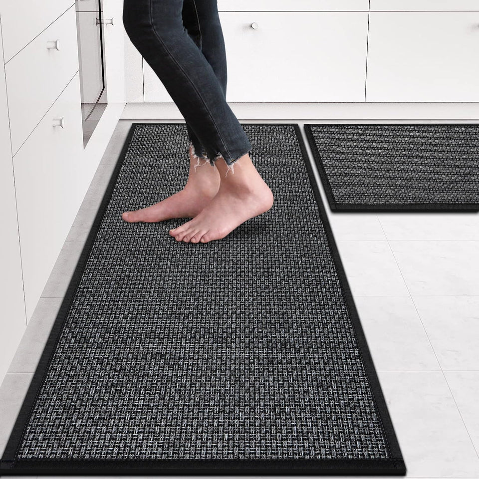 eqivei kitchen rug with non-slip backing stays secure on smooth floors