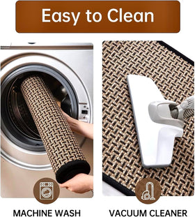 eqivei kitchen rug shown in roll packaging for easy storage.
