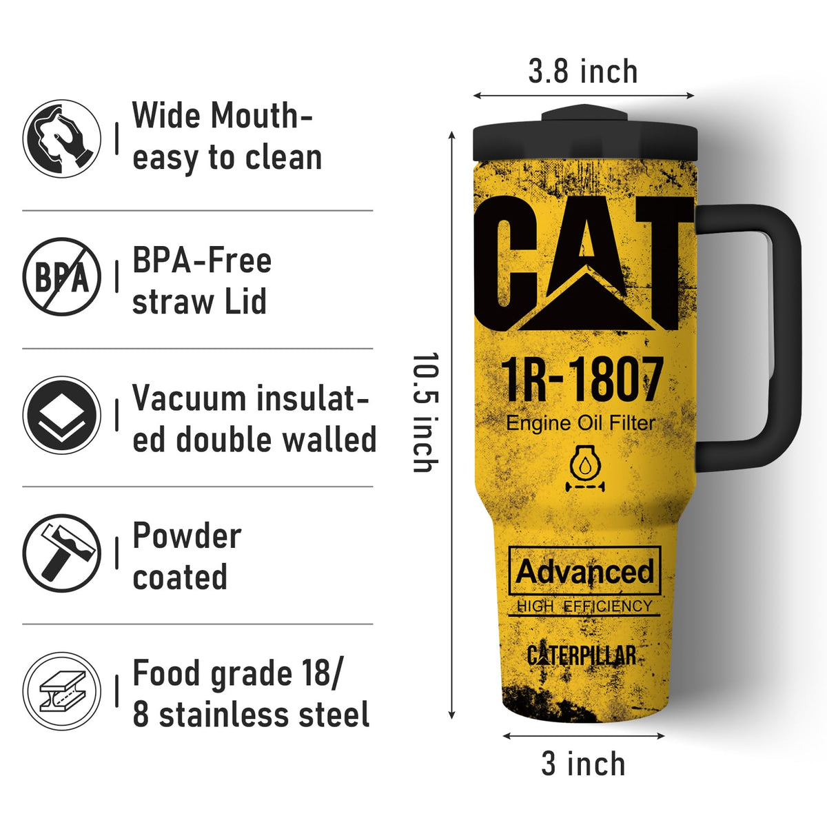 Equoza CAT 40oz tumbler in rugged 18/8 stainless steel for lasting performance