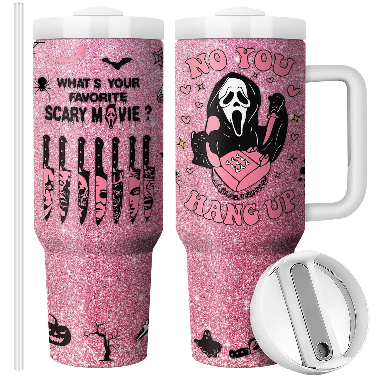 Equoza Halloween scary mask tumbler with lid showcases spooky design for Halloween drinks.