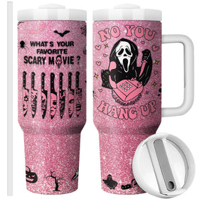 Equoza Halloween scary mask tumbler with lid showcases spooky design for Halloween drinks.