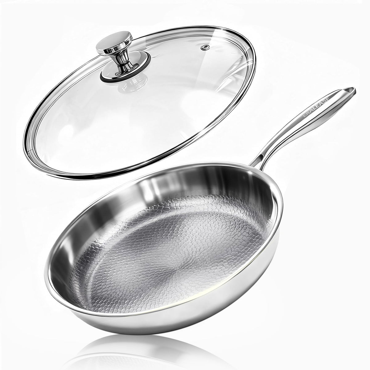 ERALEASE titanium pan with hammered finish for even searing and easy release.