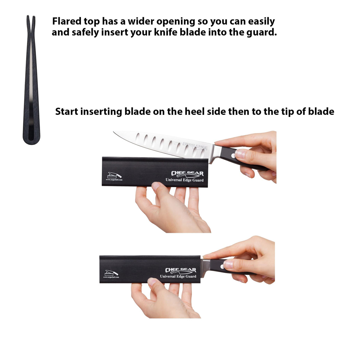 Ergo Chef edge guard for the 8-inch orange bread knife protects the blade in drawers.