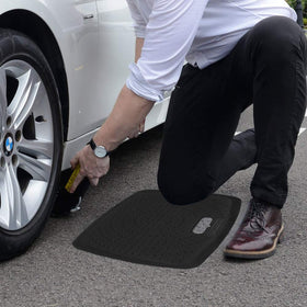 Ergohead mat with handle can be hung for compact storage.