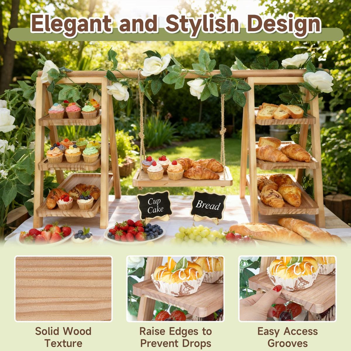 Erlsig cupcake stand with removable trays for flexible serving and cleanup.