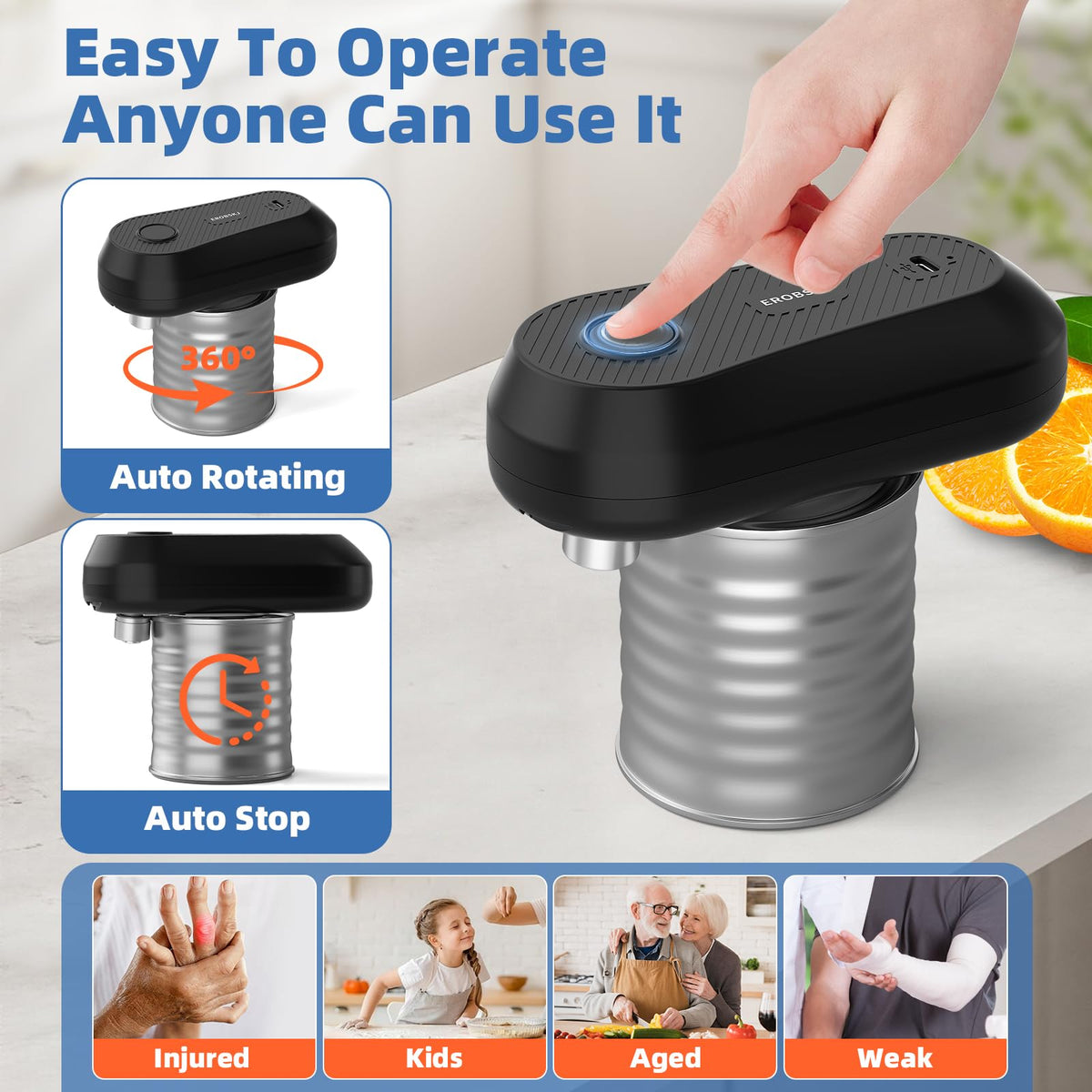 EROBSKJ universal can compatibility handles many cans securely and easily.