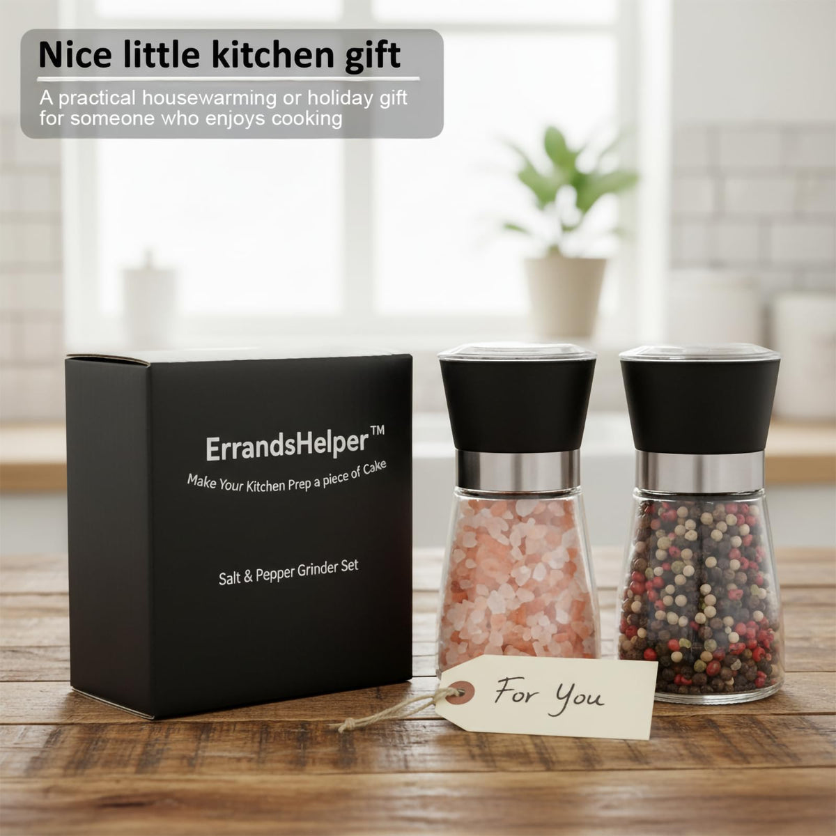 ErrandsHelper compact grinders on dining table ready for finishing dishes