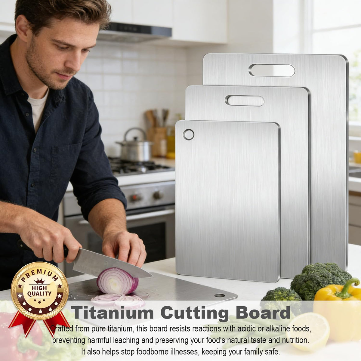ERRECI titanium cutting board set XL in action for large ingredients