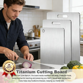 ERRECI titanium cutting board set XL in action for large ingredients
