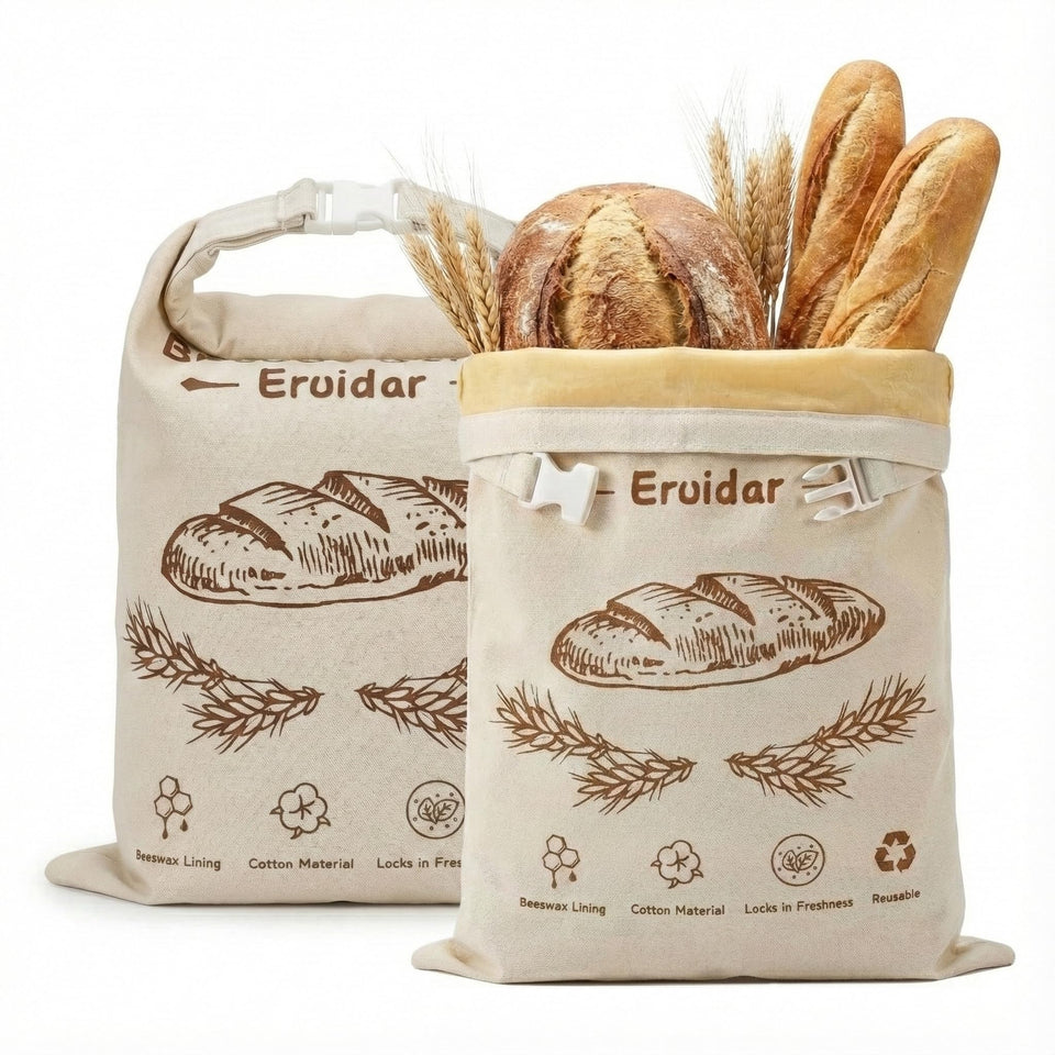 Eruidar beeswax bread bag front view, XL size fits large boules and loaves.