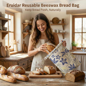 Eruidar beeswax bread bag XL 13x17 closed protecting a large loaf