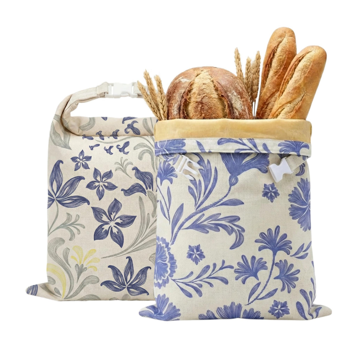 Eruidar beeswax bread bag XL 13x17 open with large loaf showing crust preservation