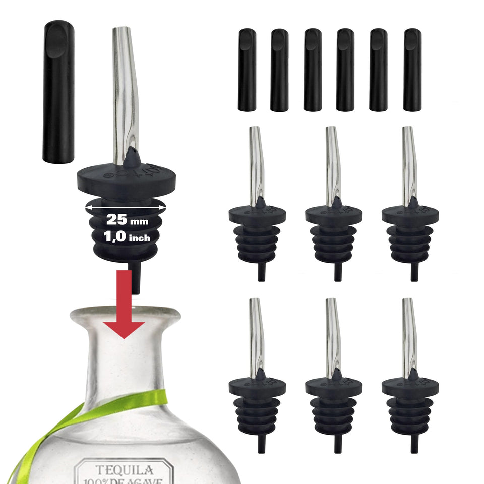 Esatto 6-pack metal pourer spouts securely fit oversized bottles for spill-free pours