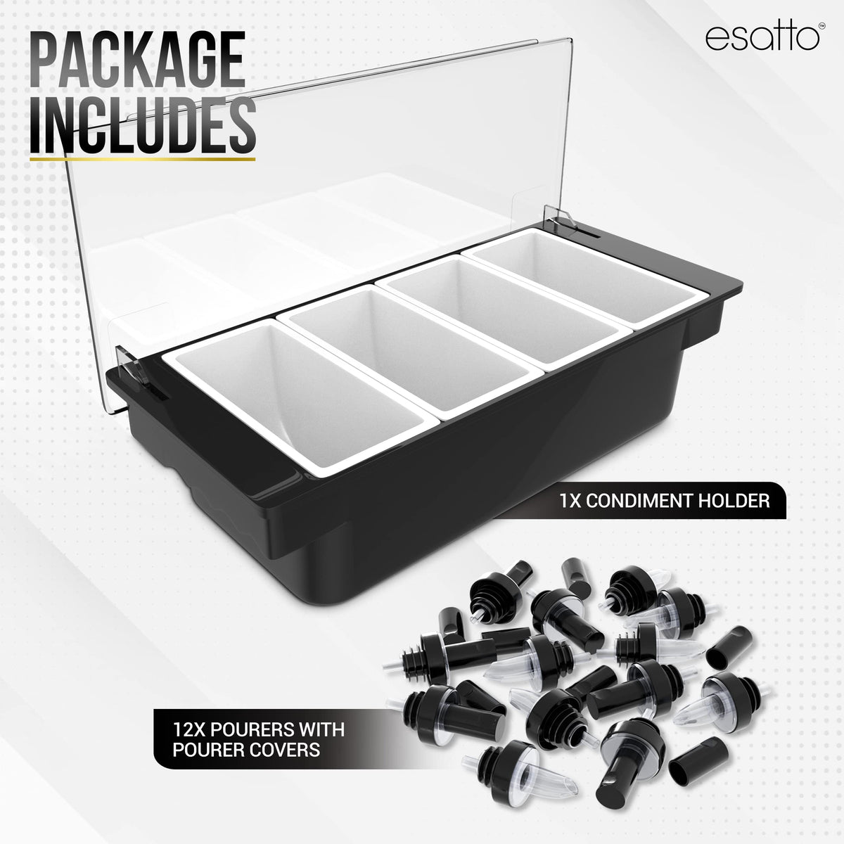 Esatto condiment tray with lid keeps ingredients fresh and neatly displayed.