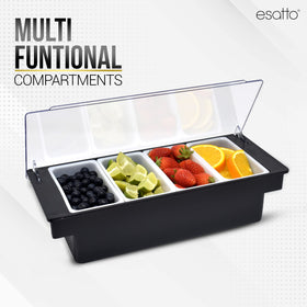 Esatto four 1-pint inserts organize garnishes and ingredients.